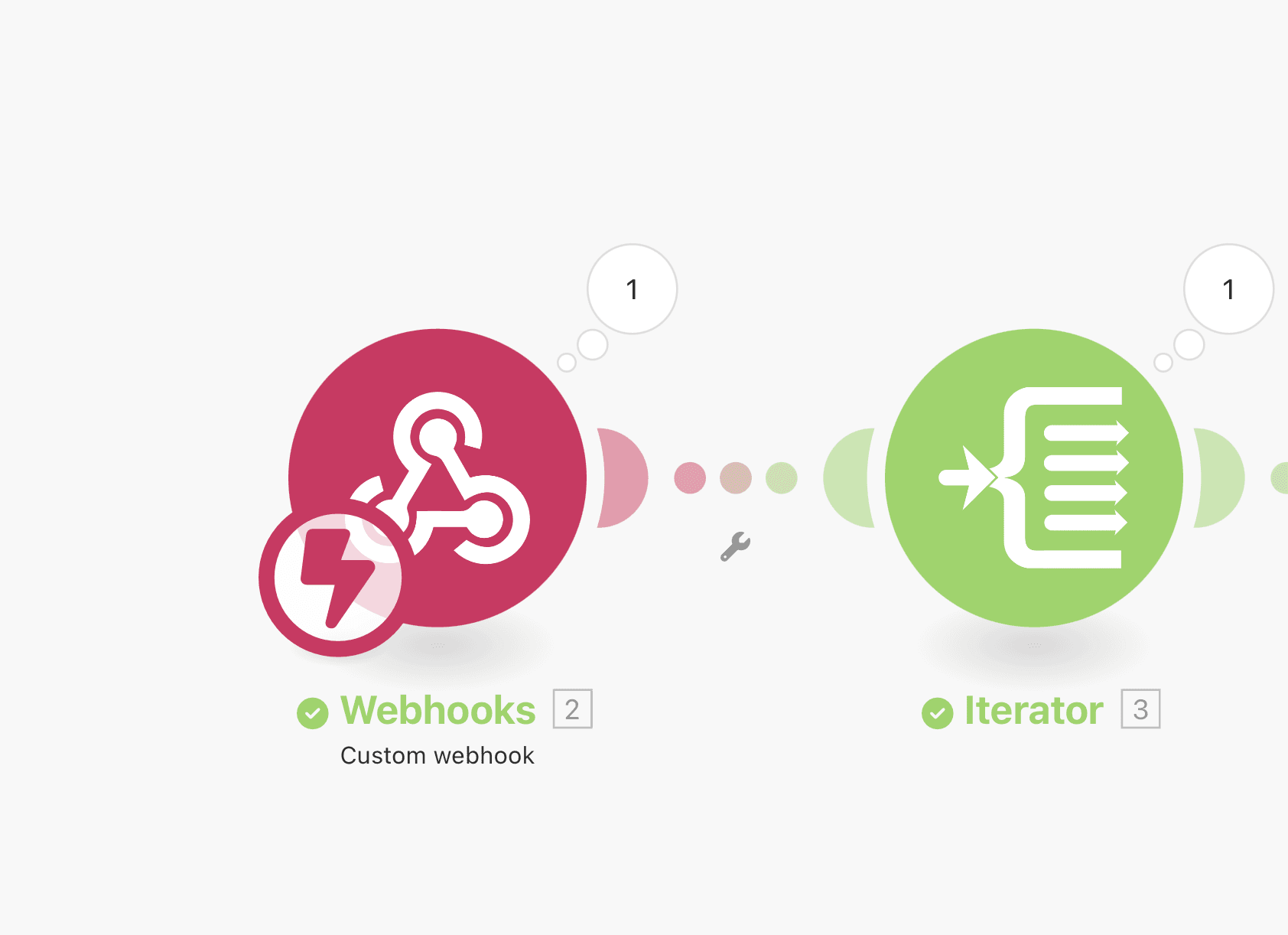 Настройка модуля Iterator в Make — в поле Array выбрано значение Контакты из данных AI-UP